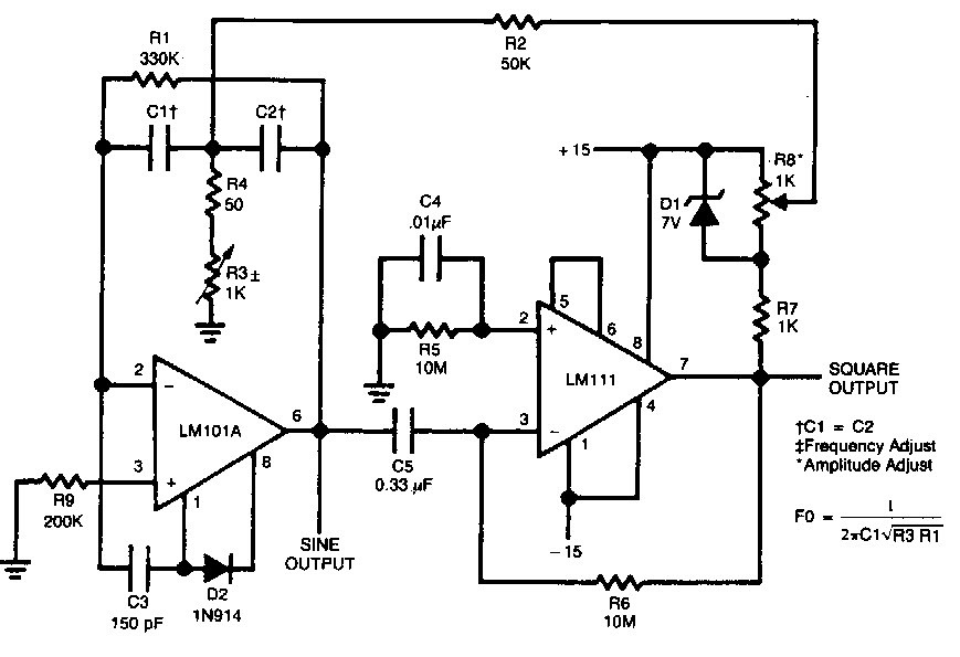 使用LM IC的方波發(fā)生器電路