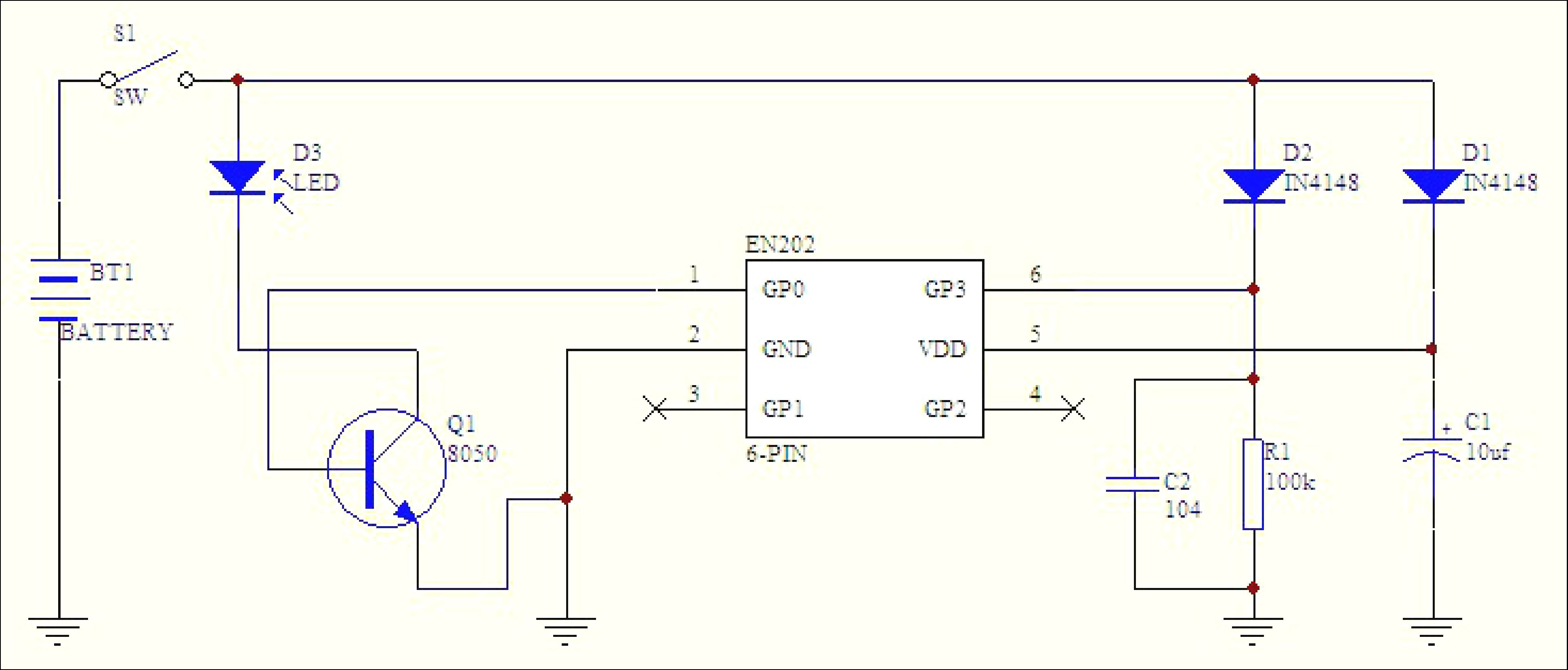 基于EN08單片機(jī)的手電筒控制電路圖